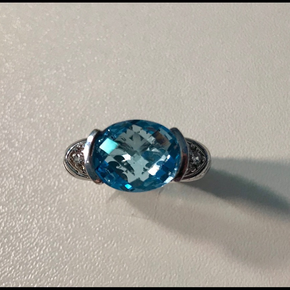 Judith Ripka SS/CZ East/West Swiss Blue Topaz Ring